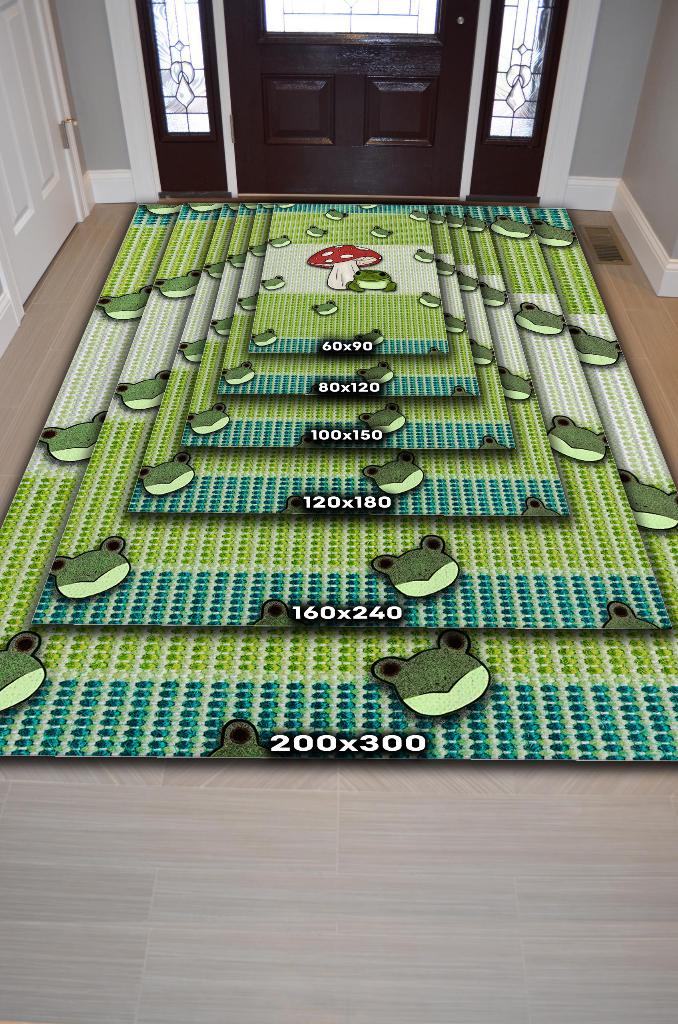 Şaşkın Kurbağa Yeşil Renkli Minimalist Mutfak Halısı Kurbağa Baskılı Özel Tasarım Halı