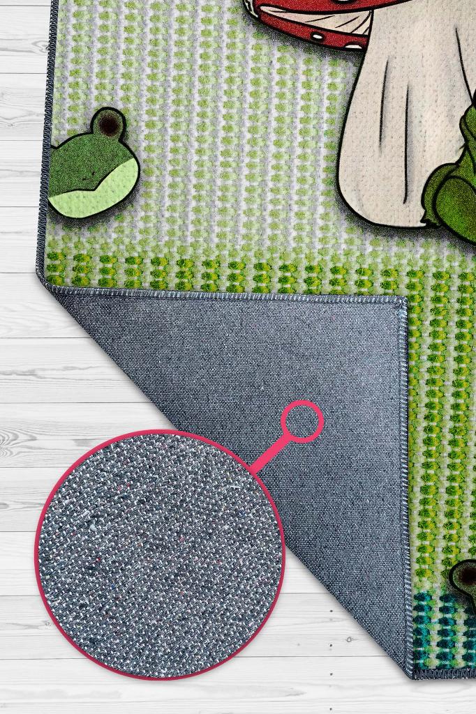 Şaşkın Kurbağa Yeşil Renkli Minimalist Mutfak Halısı Kurbağa Baskılı Özel Tasarım Halı