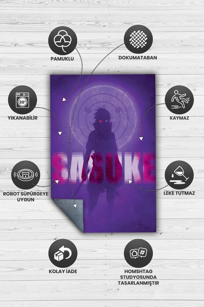 Sasuke Mor Renkli Halı Modern Anime Halısı Desenli Anime Sever Halı Hediyelik Halı