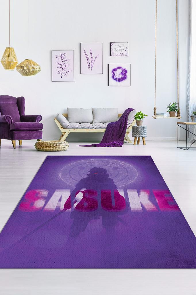 Sasuke Mor Renkli Halı Modern Anime Halısı Desenli Anime Sever Halı Hediyelik Halı