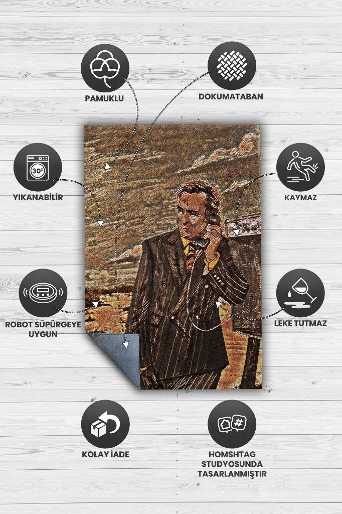 Saul Film Desenli Halı Breaking Bad Film Halısı Art Deco Renkli Dokulu Film Serisi Halı
