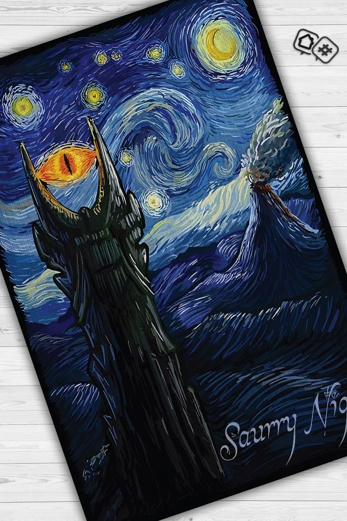 Saurry Night Film Desenli Mavi Siyah Renkli Yüzüklerin Efendisi Halısı Film Temalı Halı