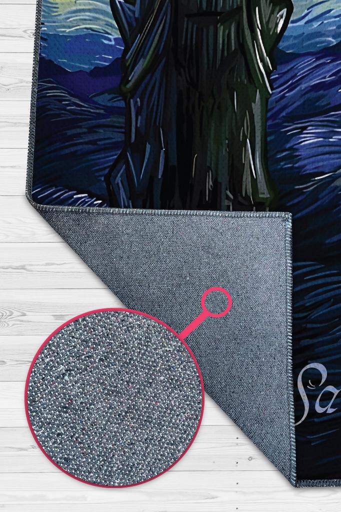 Saurry Night Film Desenli Mavi Siyah Renkli Yüzüklerin Efendisi Halısı Film Temalı Halı