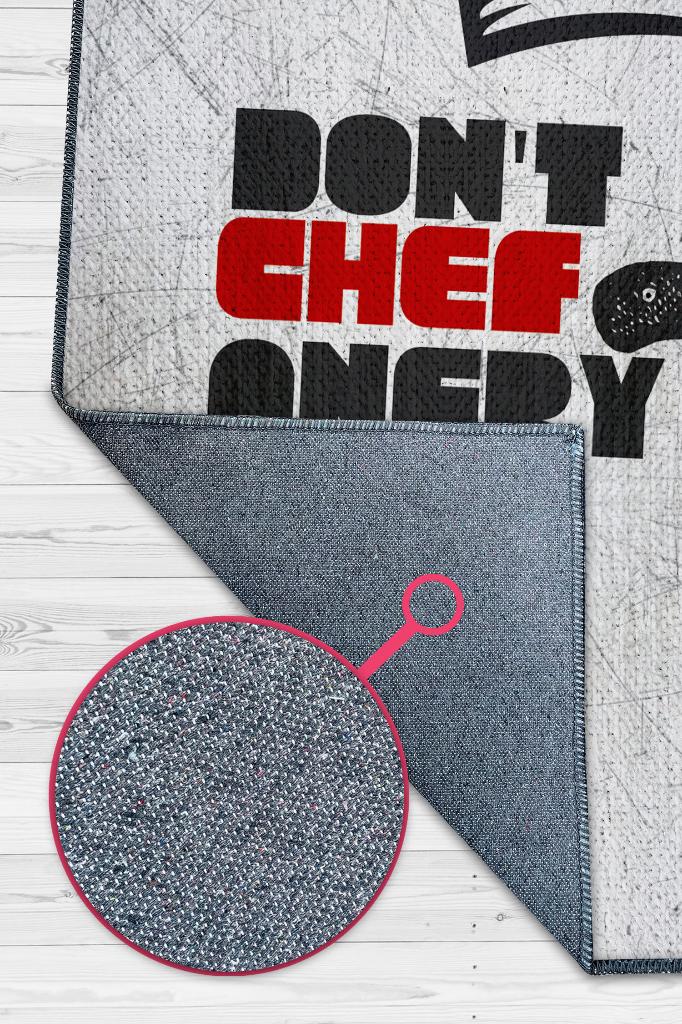 Şefi Kızdırma Beyaz Renkli Mutfak Halısı Mutfak Temalı Minimal Modern Mutfak Halısı