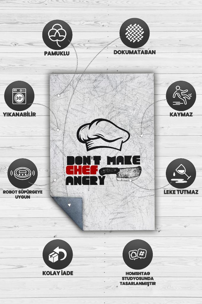 Şefi Kızdırma Beyaz Renkli Mutfak Halısı Mutfak Temalı Minimal Modern Mutfak Halısı