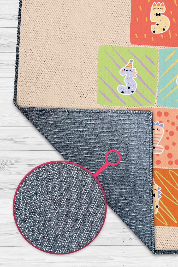 Seksek Bej Renkli Dokulu Çocuk Odası Halısı Dokuma Rustik Çocuk Halısı Sek sek Temalı Halı