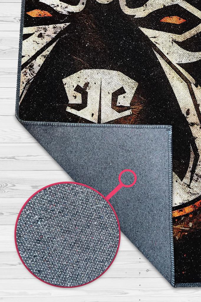 Sert Köpek Turuncu Siyah Renkli Köpek Figürlü Halı Modern Koyu Renk Oturma Odası Halısı