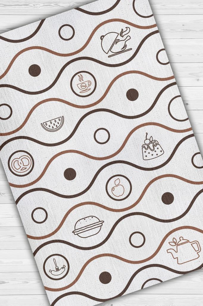 Sevdiğim Tatlar Beyaz Renkli Mutfak Halısı Mutfak Temalı Minimal Geometrik Mutfak Halısı