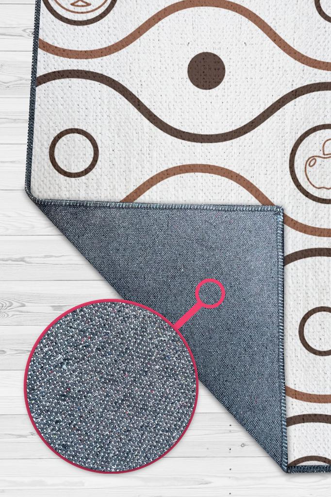 Sevdiğim Tatlar Beyaz Renkli Mutfak Halısı Mutfak Temalı Minimal Geometrik Mutfak Halısı