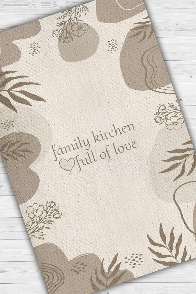 Sevgi Dolu Aile Mutfağı Çok Renkli Mutfak Halısı Minimal Yazılı Mutfak Temalı Çiçekli Halı