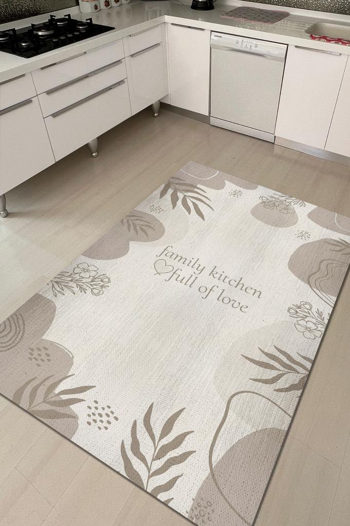 Sevgi Dolu Aile Mutfağı Çok Renkli Mutfak Halısı Minimal Yazılı Mutfak Temalı Çiçekli Halı