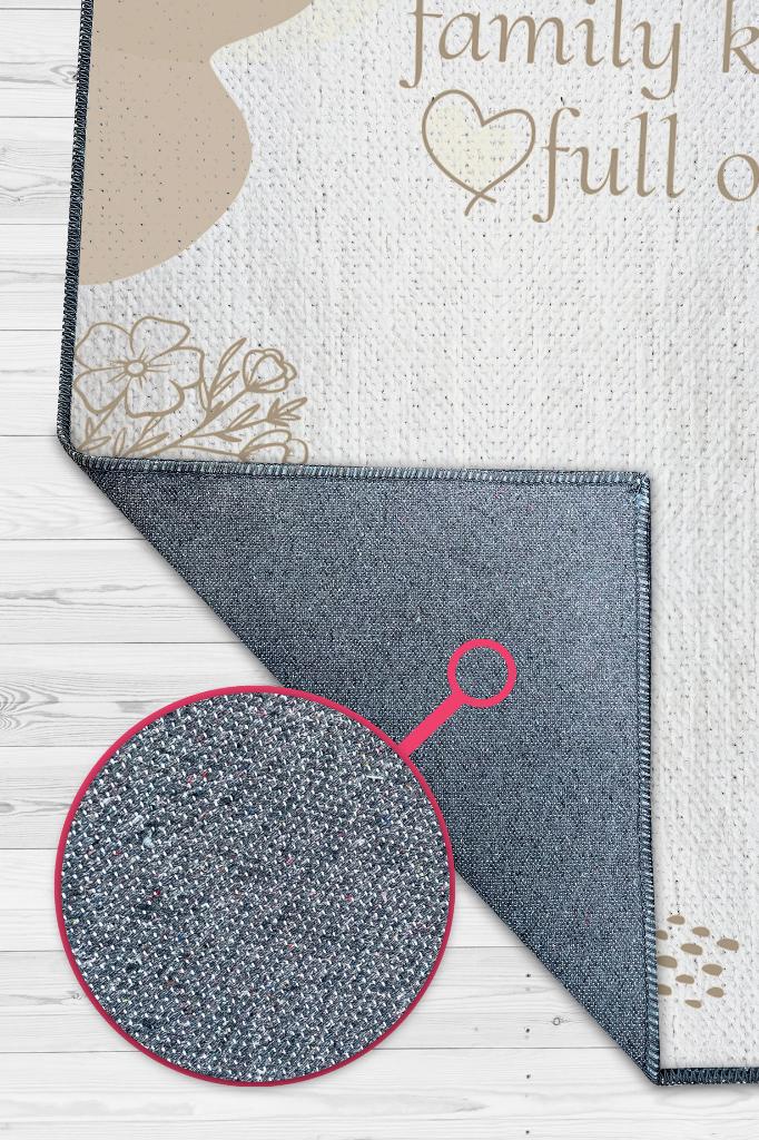 Sevgi Dolu Aile Mutfağı Çok Renkli Mutfak Halısı Minimal Yazılı Mutfak Temalı Çiçekli Halı