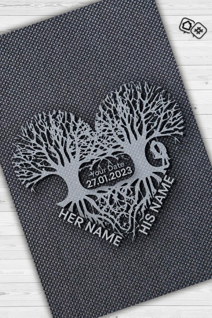 Sevginin Kökleri Kişiye Özel Kişiselleştirilebilir Halı Gri Hediyelik Sevgiliye Özel Halı