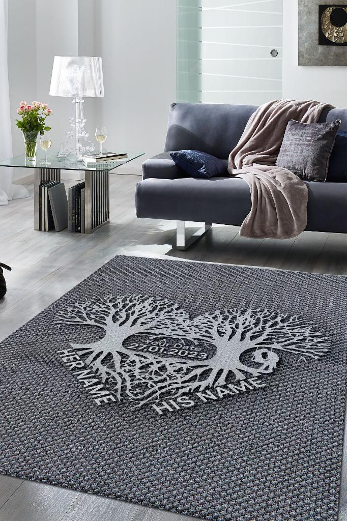 Sevginin Kökleri Kişiye Özel Kişiselleştirilebilir Halı Gri Hediyelik Sevgiliye Özel Halı