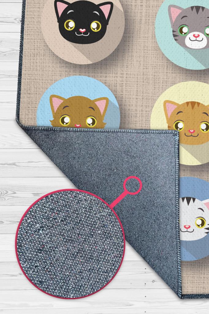 Sevimli Kediler Bej Renkli Halı Kedi Desenli Genç Odası Halısı Modern Salon Halısı