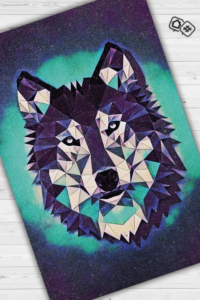 Sibirya Kurdu Renkli Salon Halısı Gölgeli Genç Odası Halısı Geometrik Köpek Sever Halısı