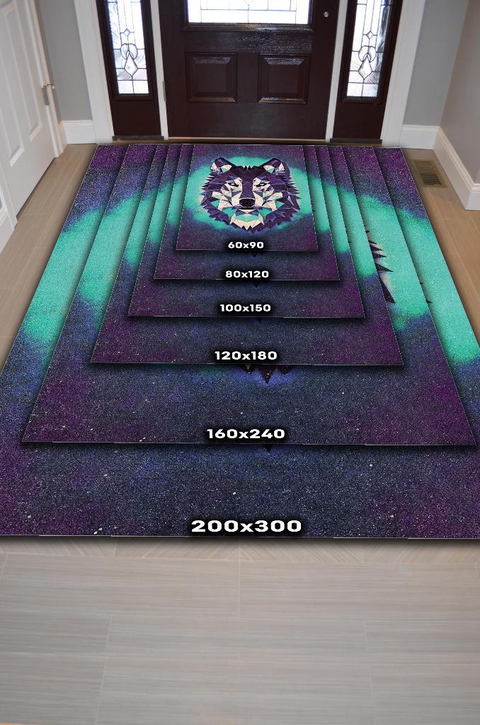 Sibirya Kurdu Renkli Salon Halısı Gölgeli Genç Odası Halısı Geometrik Köpek Sever Halısı