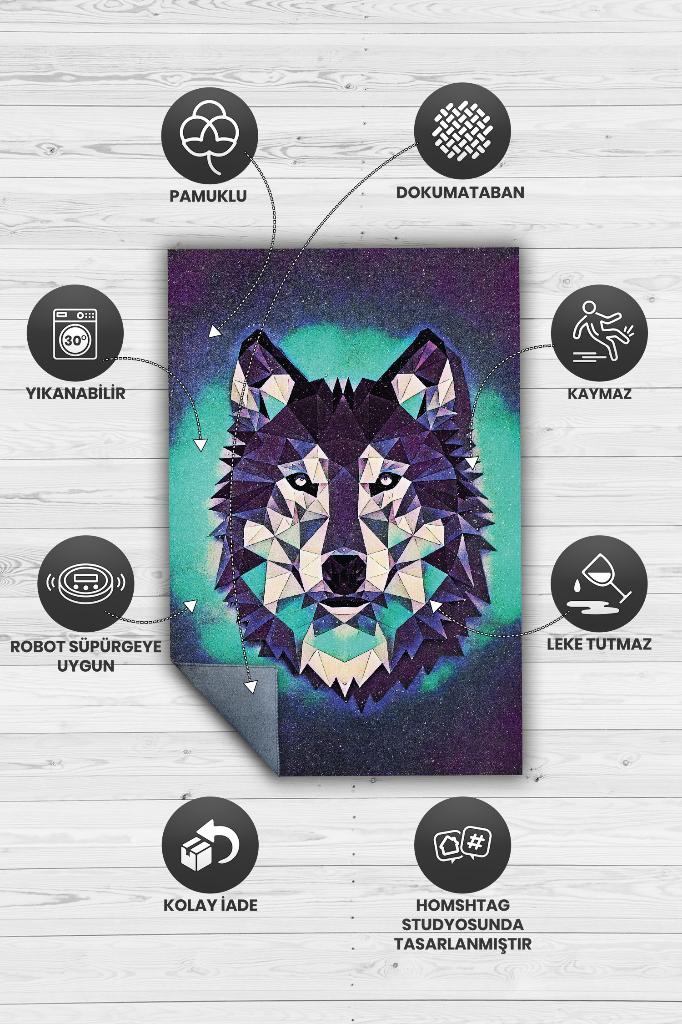 Sibirya Kurdu Renkli Salon Halısı Gölgeli Genç Odası Halısı Geometrik Köpek Sever Halısı