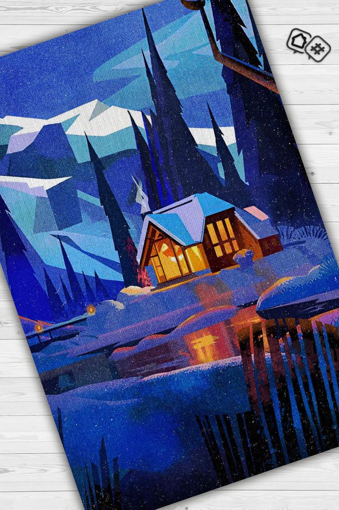 Sıcak Yuva Çok Renkli Halı Manzara Temalı Figürlü Salon Halısı Dijital Baskılı Tasarım Halı