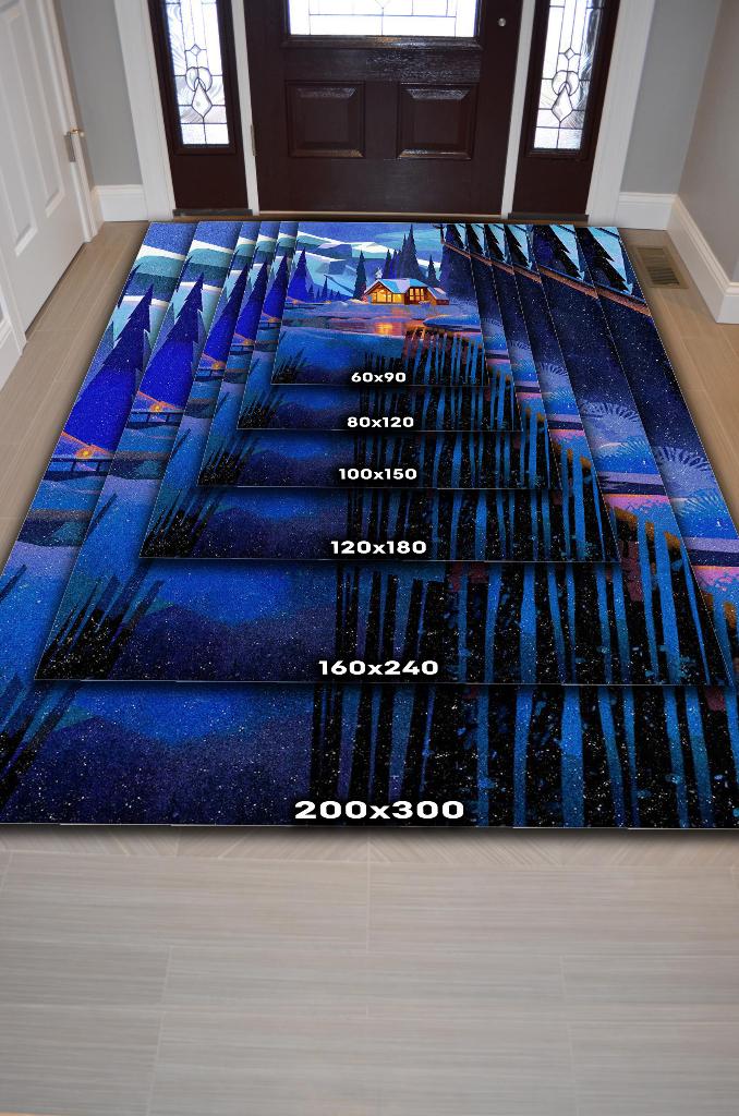 Sıcak Yuva Çok Renkli Halı Manzara Temalı Figürlü Salon Halısı Dijital Baskılı Tasarım Halı