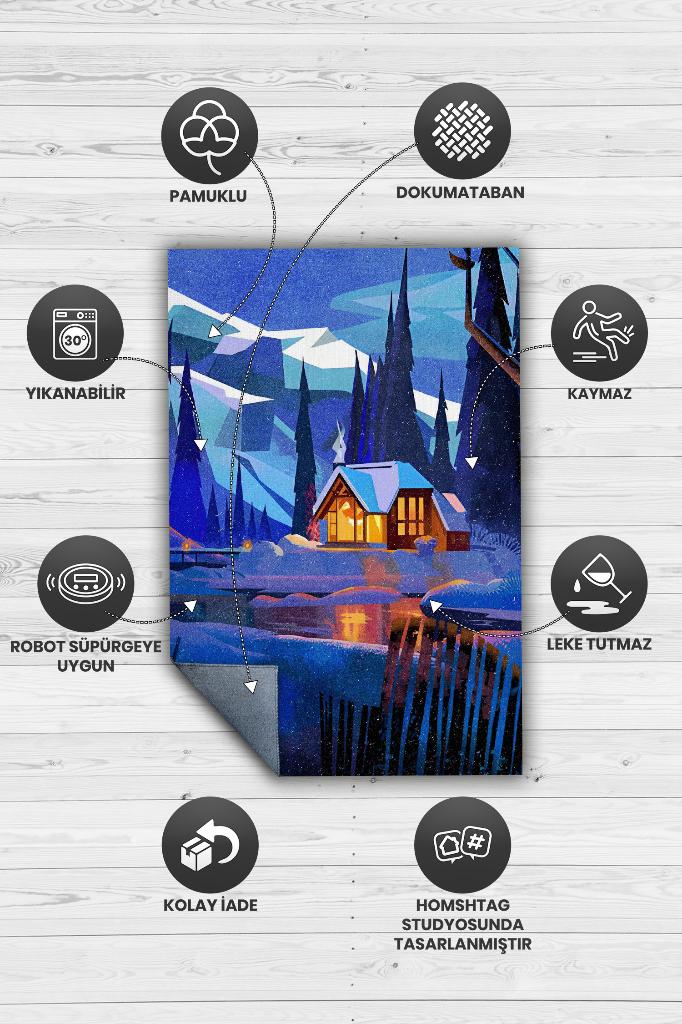 Sıcak Yuva Çok Renkli Halı Manzara Temalı Figürlü Salon Halısı Dijital Baskılı Tasarım Halı