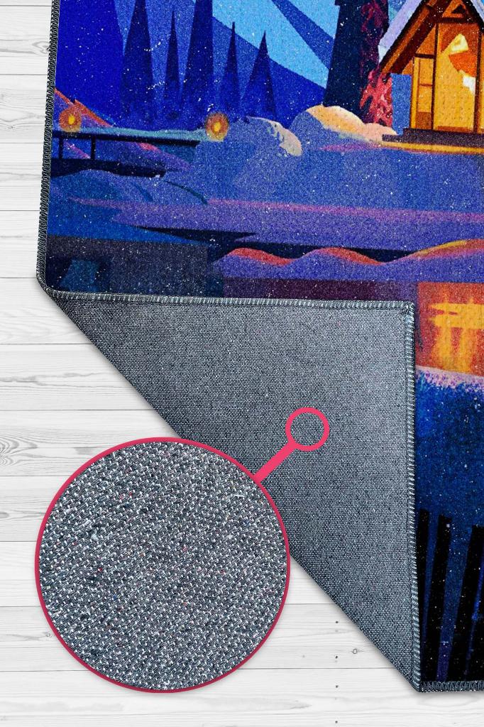 Sıcak Yuva Çok Renkli Halı Manzara Temalı Figürlü Salon Halısı Dijital Baskılı Tasarım Halı