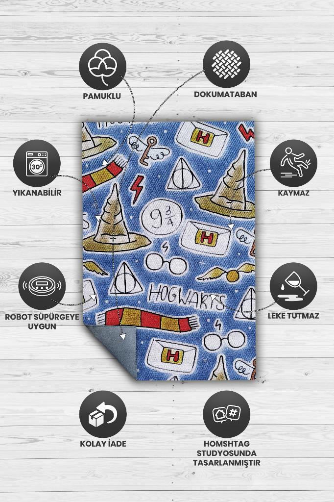 Sihir Okulu Harry Potter Desenli Halı Çok Renkli Halı Harry Potter Film Çocuk Odası Halısı