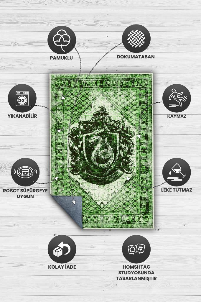 Slytherin Harry Potter Desenli Halı Yeşil Renkli Halı Harry Potter Film Sever Halısı