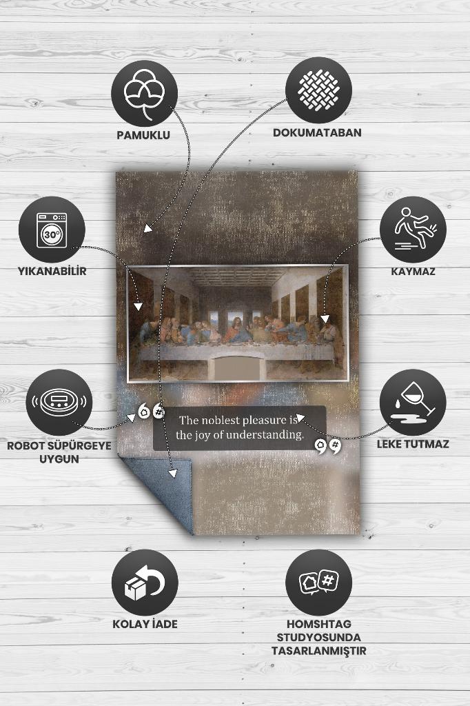 Son Akşam Yemeği Da Vinci Sanat Sever Halısı Çok Renkli Halı Tablo Temalı Halı Sanat Halısı