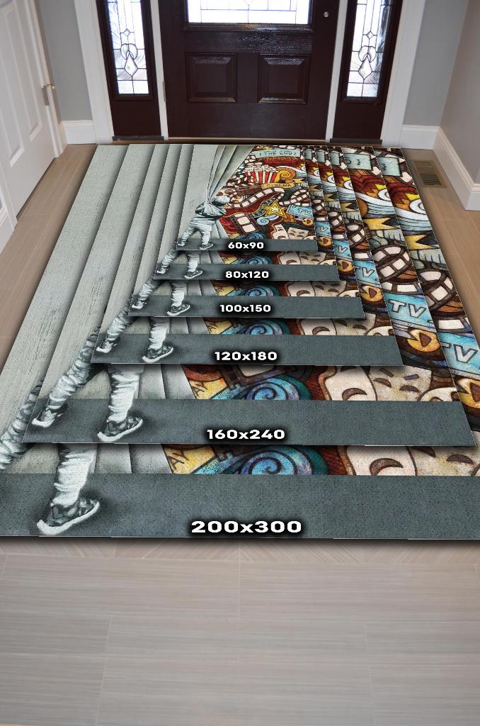 Son Sahne Graffiti Temalı Renkli Hediyelik Genç Odası Halısı Geometrik Graffiti Halısı