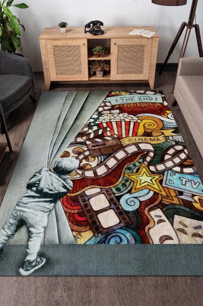 Son Sahne Graffiti Temalı Renkli Hediyelik Genç Odası Halısı Geometrik Graffiti Halısı