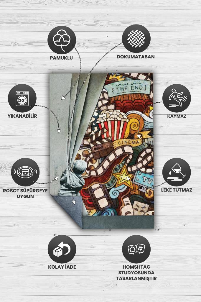 Son Sahne Graffiti Temalı Renkli Hediyelik Genç Odası Halısı Geometrik Graffiti Halısı