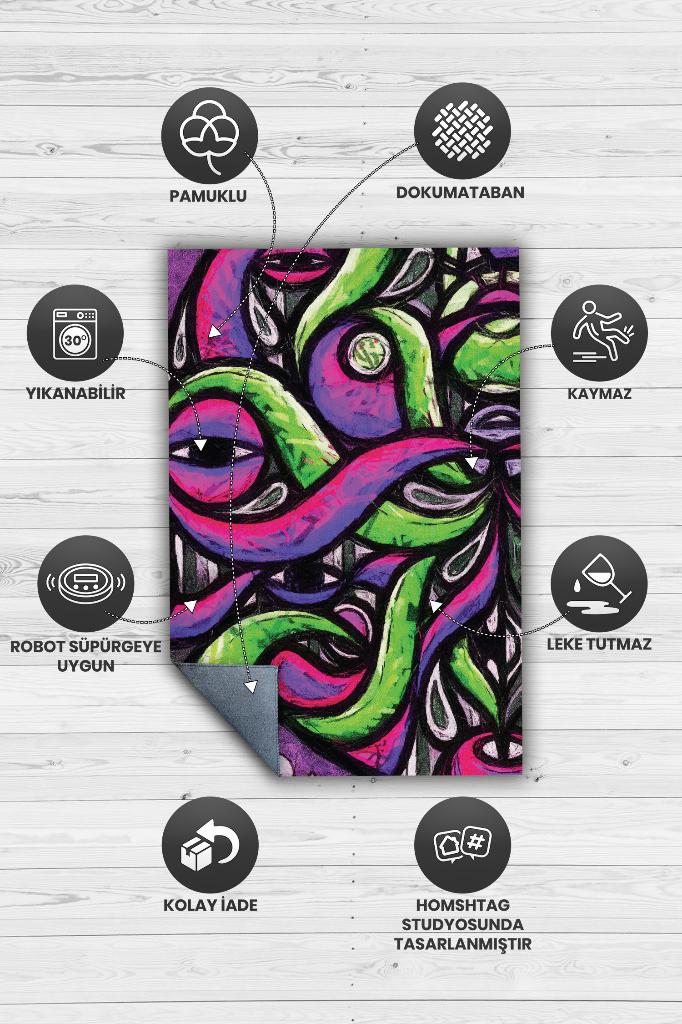 Soyut Graffiti Çok Renkli Genç Odası Halısı Dekoratif Graffiti Halısı Figürlü Graffiti Halı