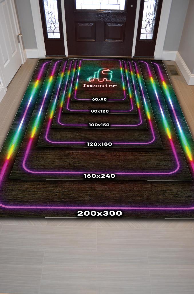 Suçlu Bulundu Renkli Oyuncu Halısı Zemin Kahverenkli Gamer Temalı Among Us Hediye Halı