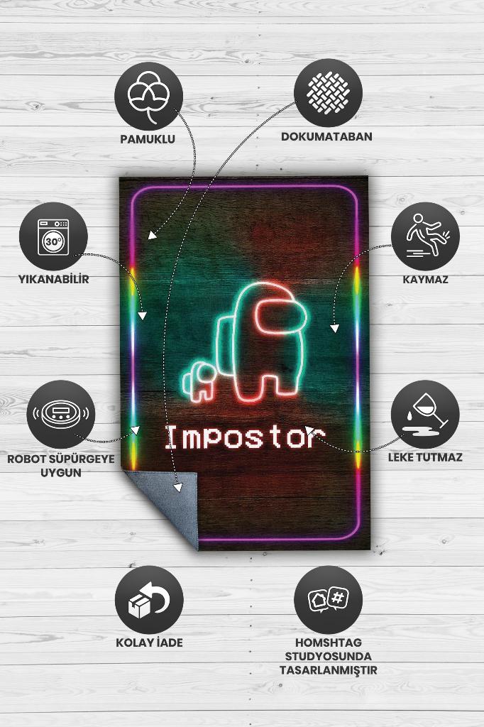 Suçlu Bulundu Renkli Oyuncu Halısı Zemin Kahverenkli Gamer Temalı Among Us Hediye Halı