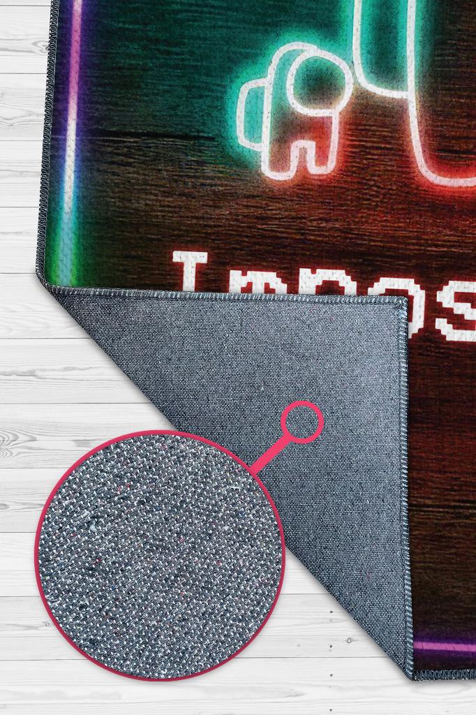 Suçlu Bulundu Renkli Oyuncu Halısı Zemin Kahverenkli Gamer Temalı Among Us Hediye Halı