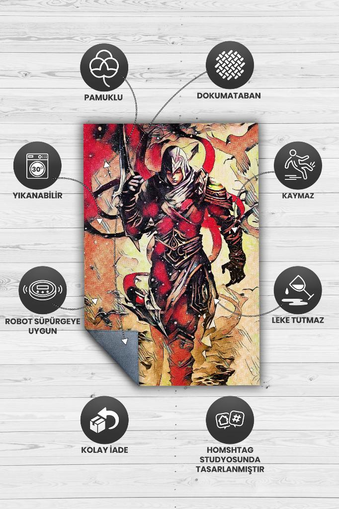 Talon Çok Renkli Oyuncu Halısı Kırmızı Renk Gamer Temalı League Of Legends Hediyelik Halı