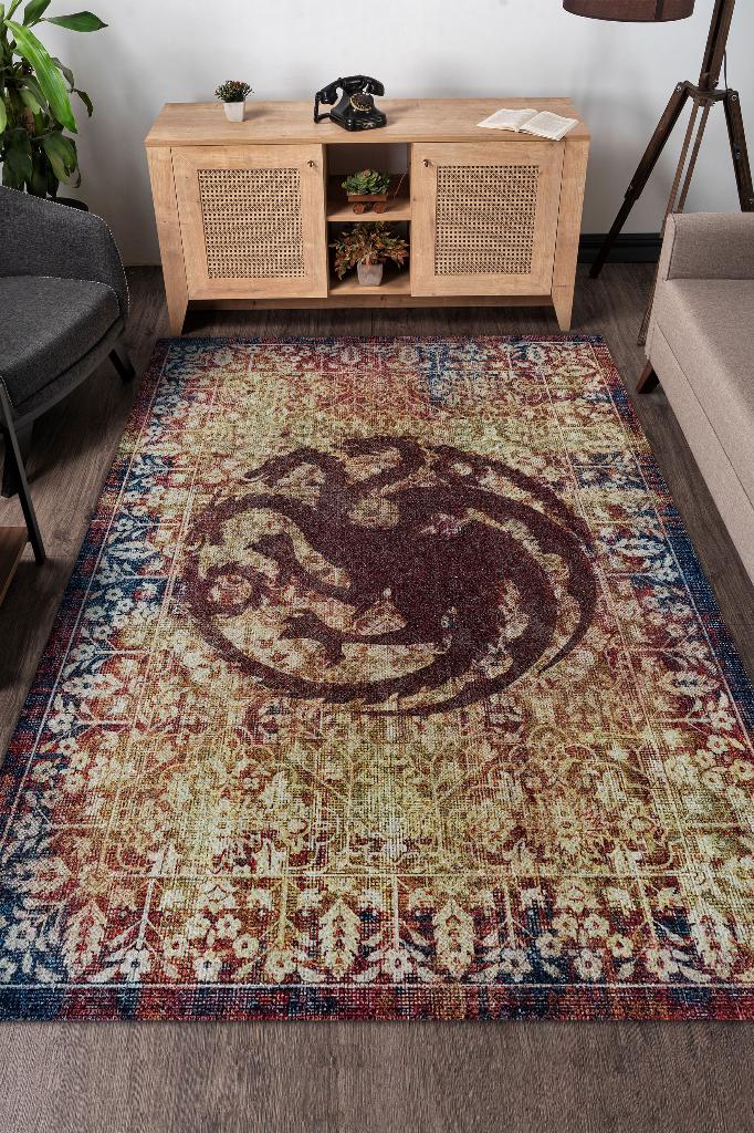 Targaryen Hanedanı Desenli Halı Game Of Thrones Film Halısı Renkli Dokulu Film Serisi Halı