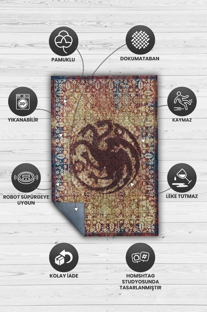 Targaryen Hanedanı Desenli Halı Game Of Thrones Film Halısı Renkli Dokulu Film Serisi Halı
