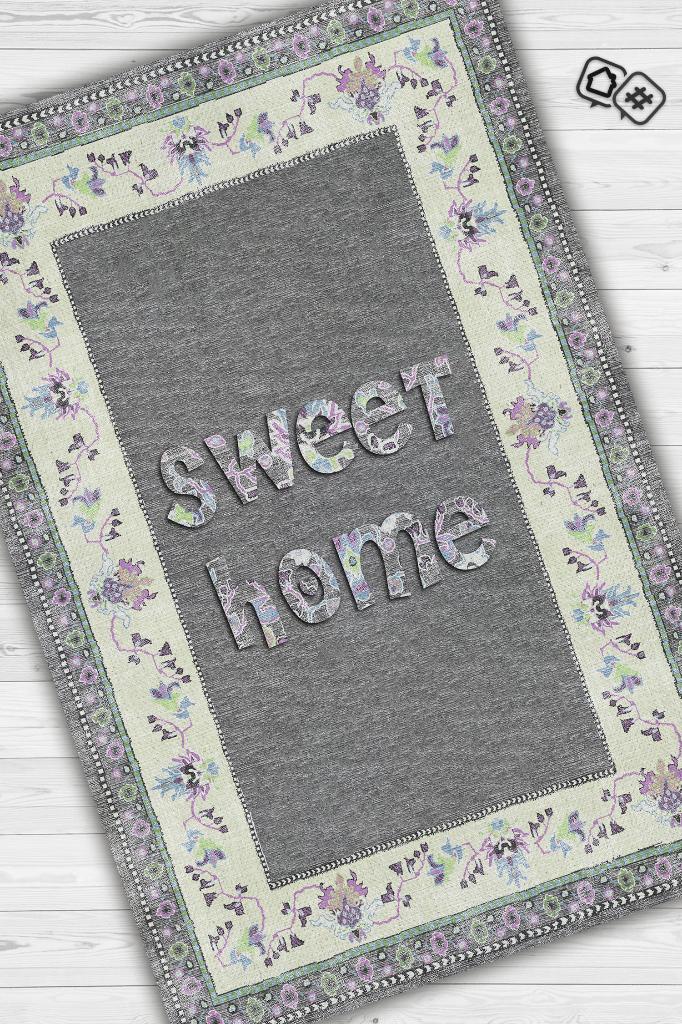 Tatlı Evim Yıkanabilir Gri Pembe Renkli Halı Etnik Desenli Salon Halısı Modern Halı