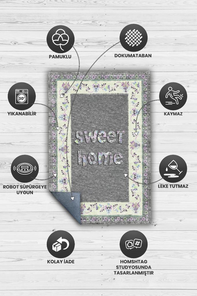 Tatlı Evim Yıkanabilir Gri Pembe Renkli Halı Etnik Desenli Salon Halısı Modern Halı