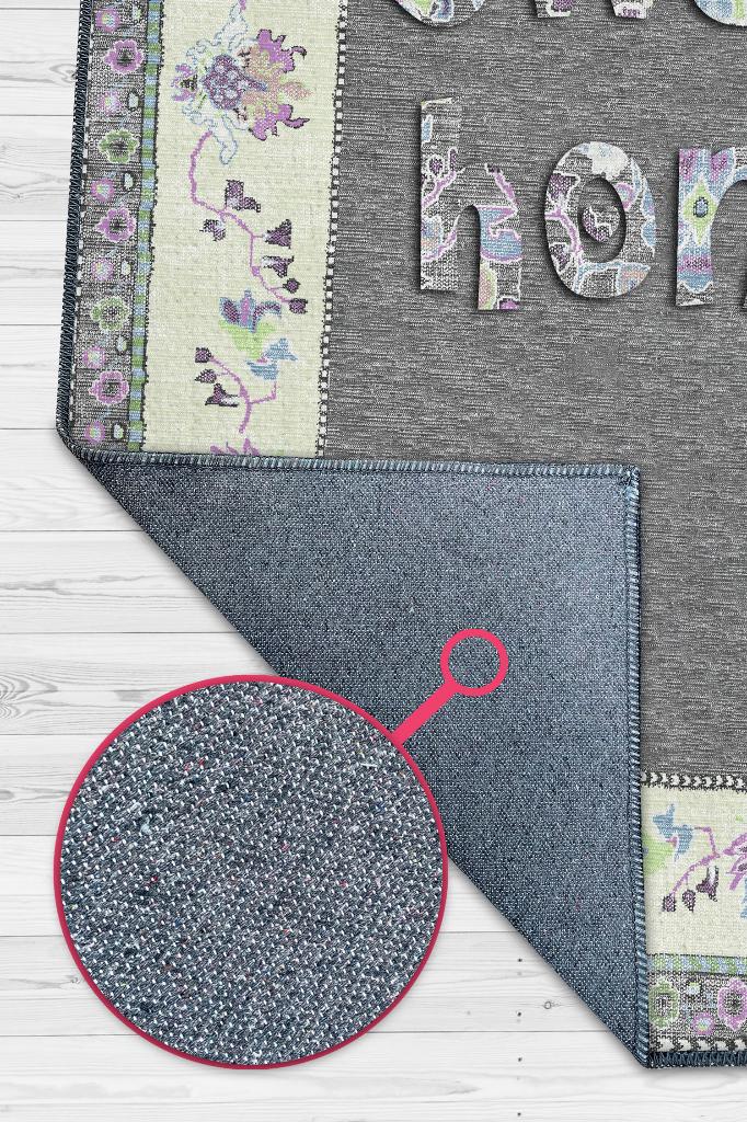 Tatlı Evim Yıkanabilir Gri Pembe Renkli Halı Etnik Desenli Salon Halısı Modern Halı