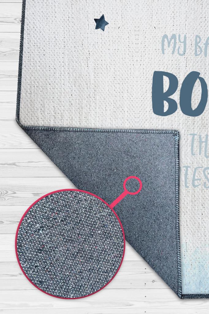 Tatlı Oğlum Beyaz Mavi Renk Çocuk Odası Halısı Dokuma Minimal Çocuk Halı Bebek Temalı Halı