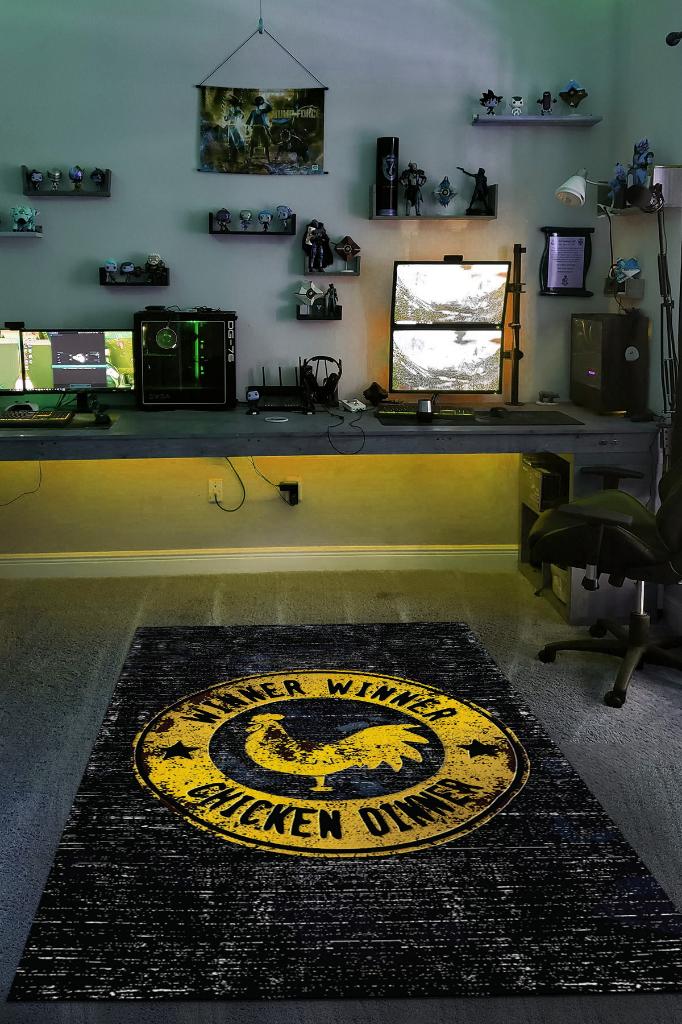Tavuğu Hak Ettin Siyah Renk Oyuncu Halı Sarı Renk Gamer Temalı Halı Pubg Sever Hediye Halı