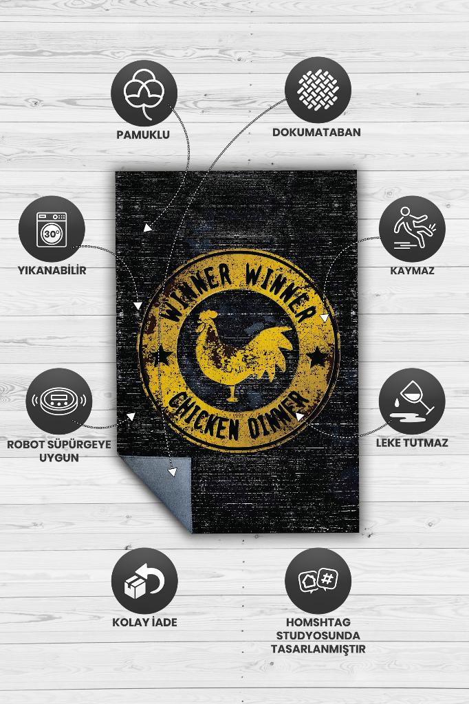 Tavuğu Hak Ettin Siyah Renk Oyuncu Halı Sarı Renk Gamer Temalı Halı Pubg Sever Hediye Halı