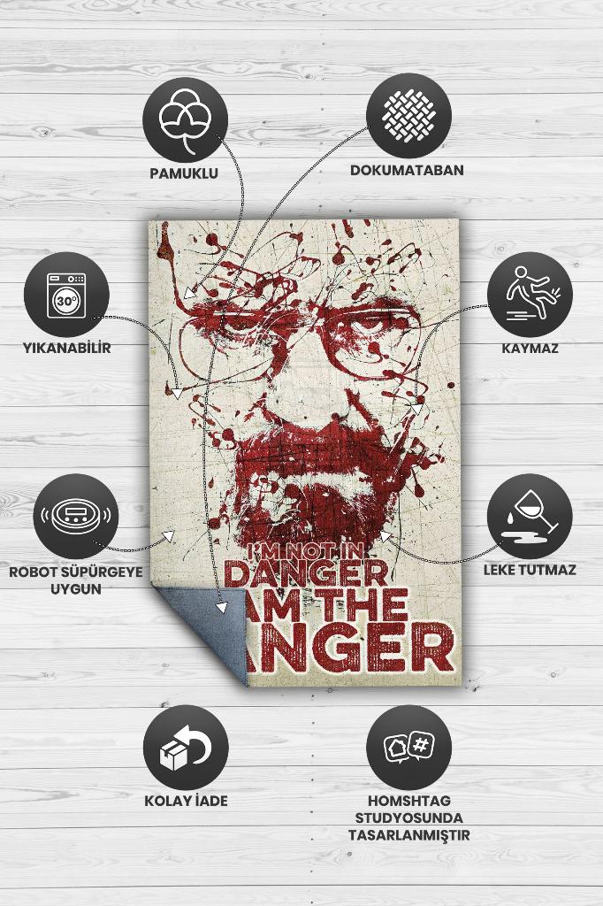 Tehlikenin Ta Kendisi Dokuma Tabanlı Yıkanabilir Breaking Bad Halısı