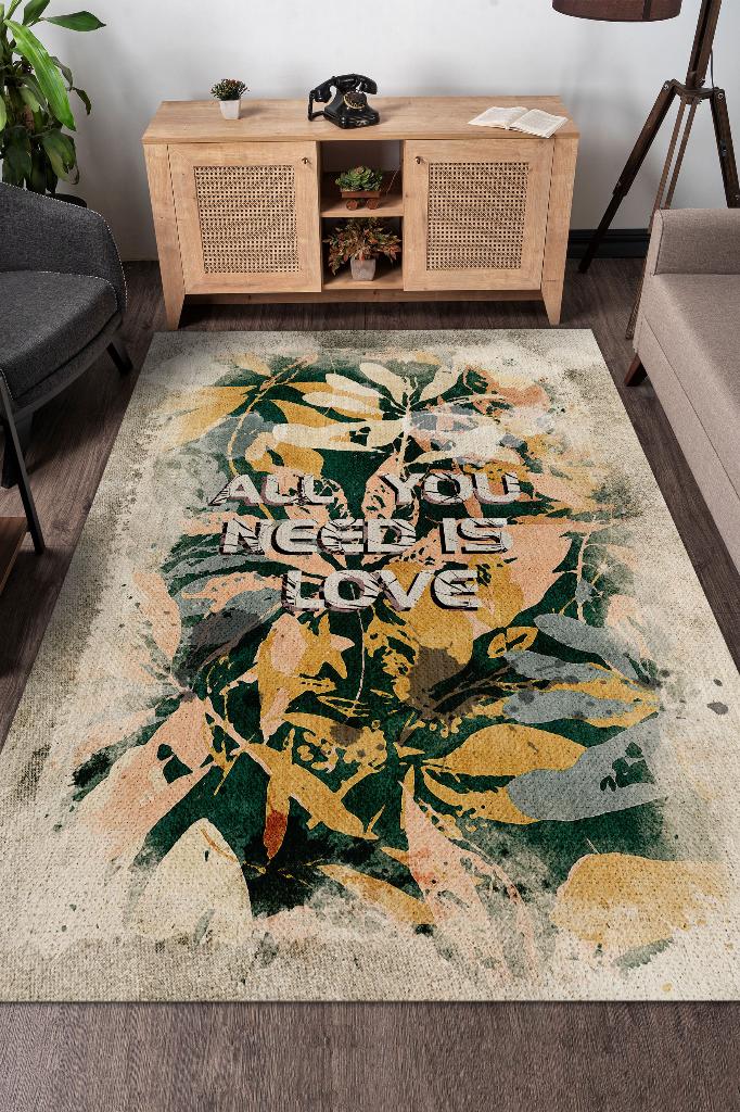 ek İhtiyacın Aşk Art Çiçek Desenli Salon Halısı Halı Çok Renkli Çiçekli Halı Mutfak Halısı