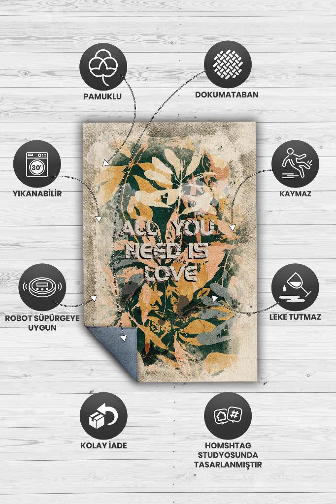 ek İhtiyacın Aşk Art Çiçek Desenli Salon Halısı Halı Çok Renkli Çiçekli Halı Mutfak Halısı