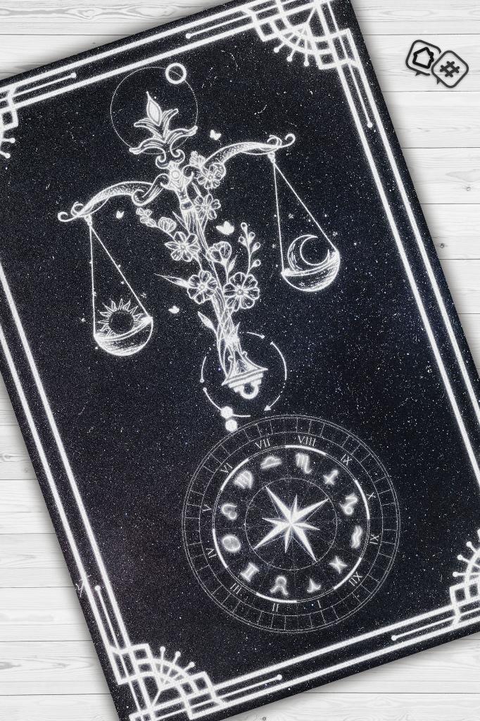 Terazi Burcu Astroloji Temalı Halı Burç Halısı Terazi BurcuHediyelik Halı Siyah Renk Halı