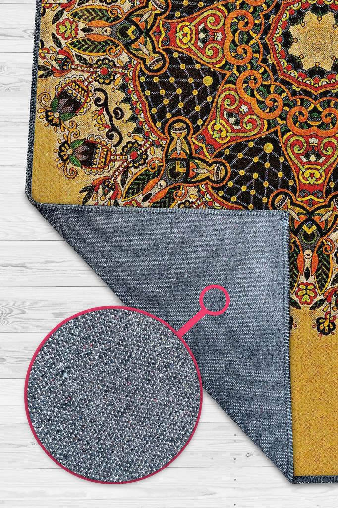 Tezhip Minimal Salon Halısı Etnik Desenli Halı Sarı Renkli Oturma Odası Halısı Çiçekli Halı